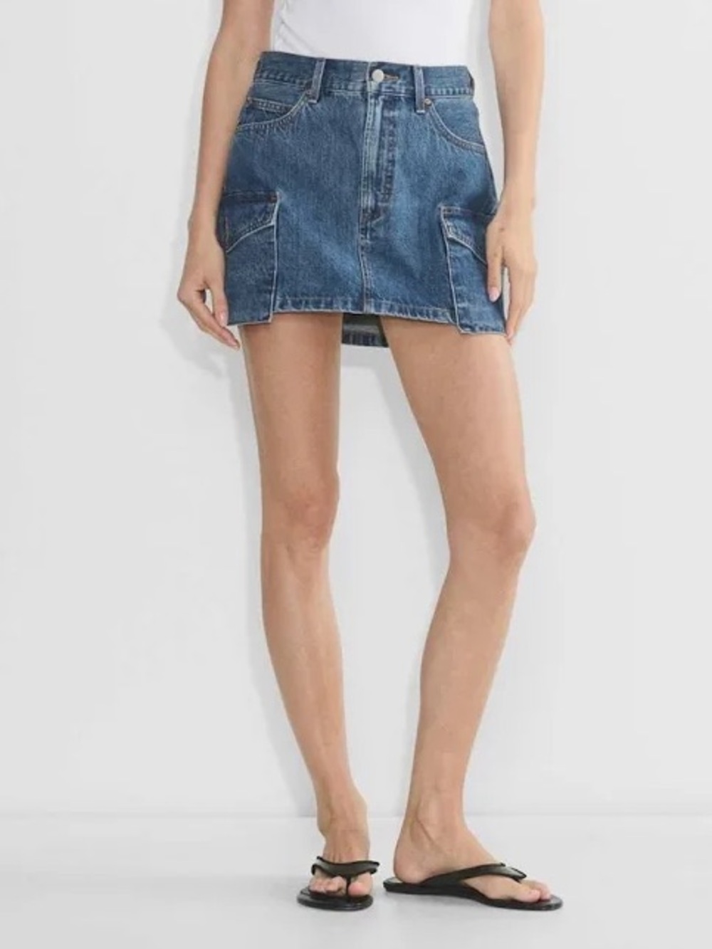 Denim Forum - 90s Mid-Rise Cargo Denim Mini Skirt - Dark Blue - 100% cotton